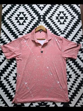 Bad Birdie Coral Splatter Polo with Mint and White Accents